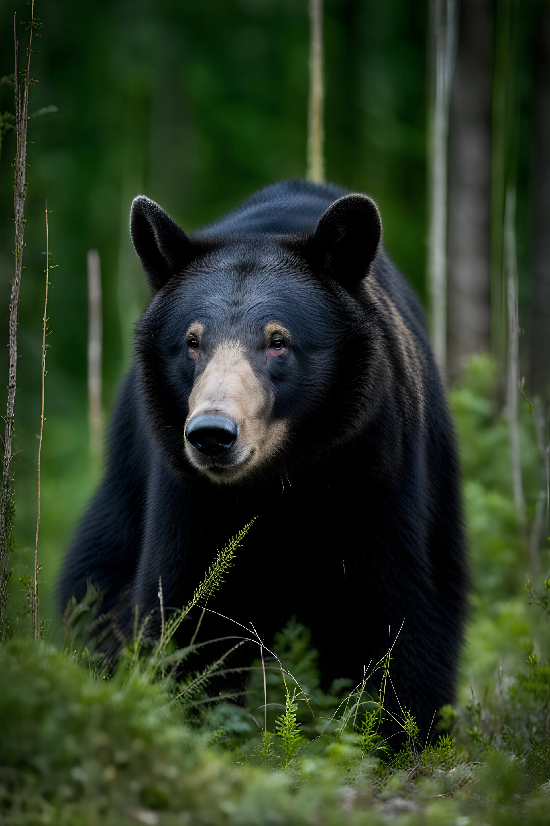 Bear and boar and rabbit hybrid beast, black, photograph