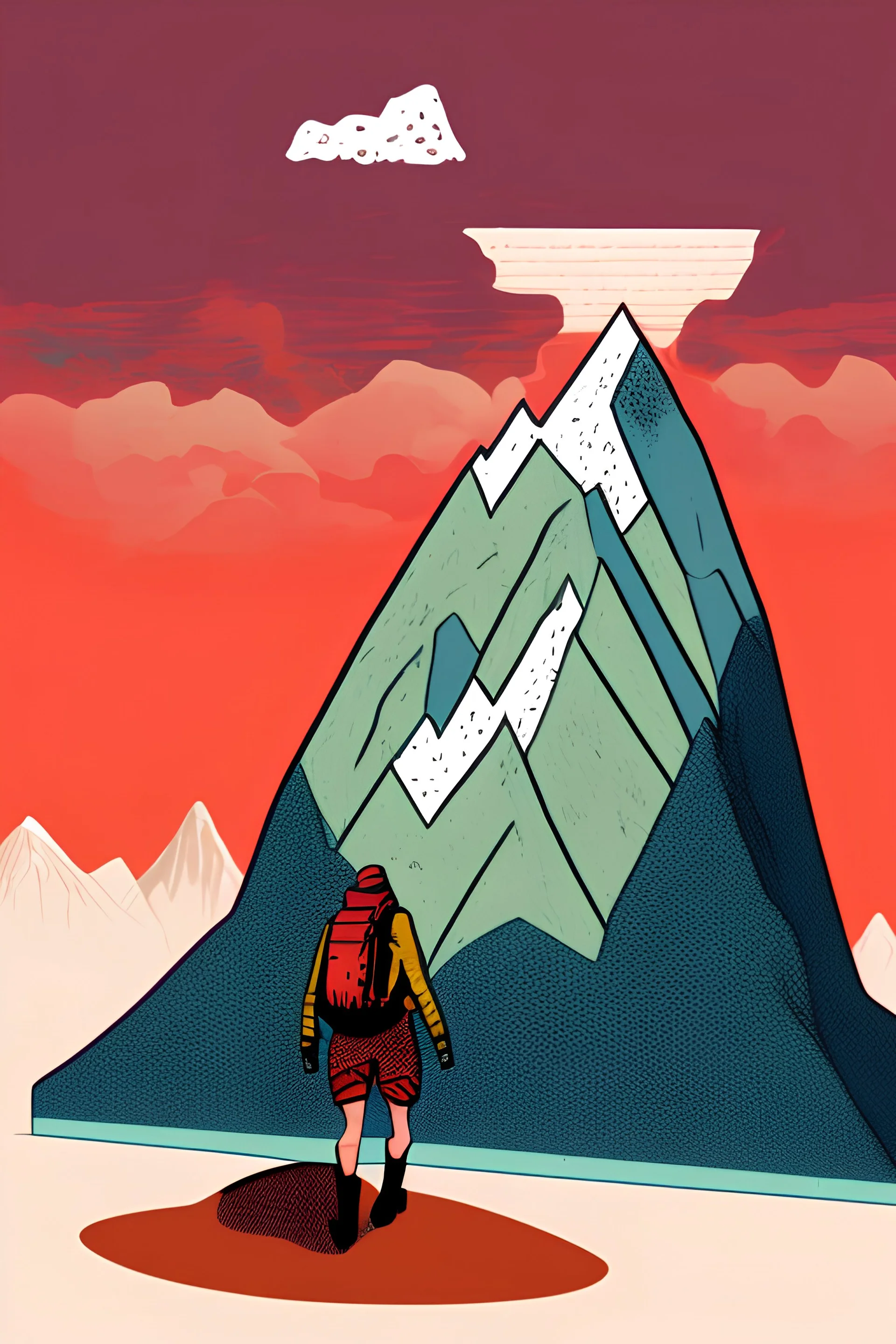 comic book of a book turning into a mountain with a hiker