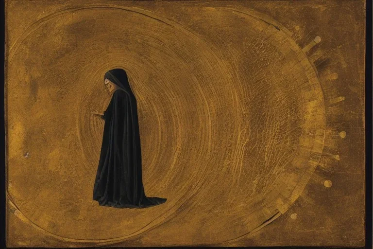 Cloaked woman beholding a miniature sun