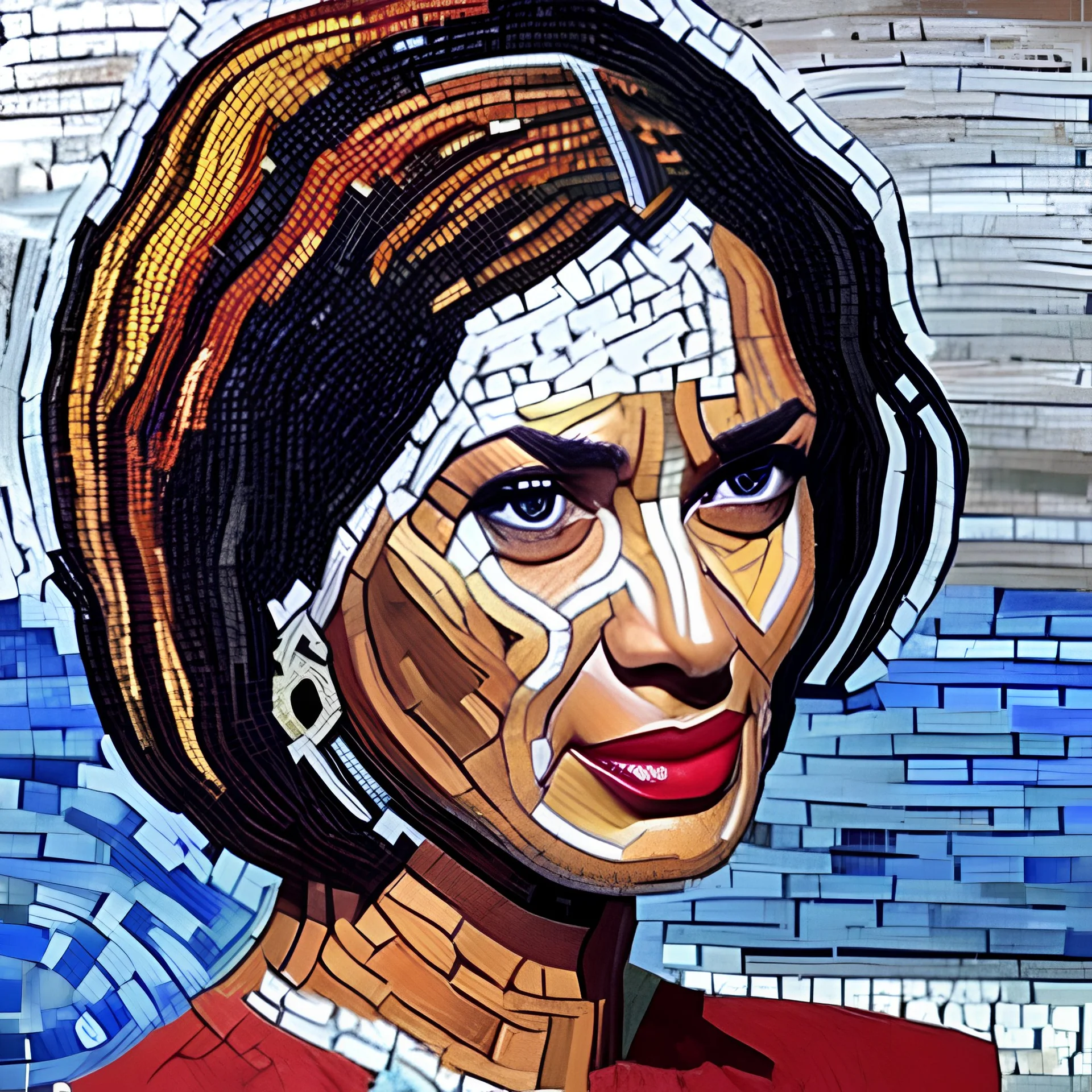 Mosaic, lady, full-length, detailed, Realistic Portrait painting, medium shot