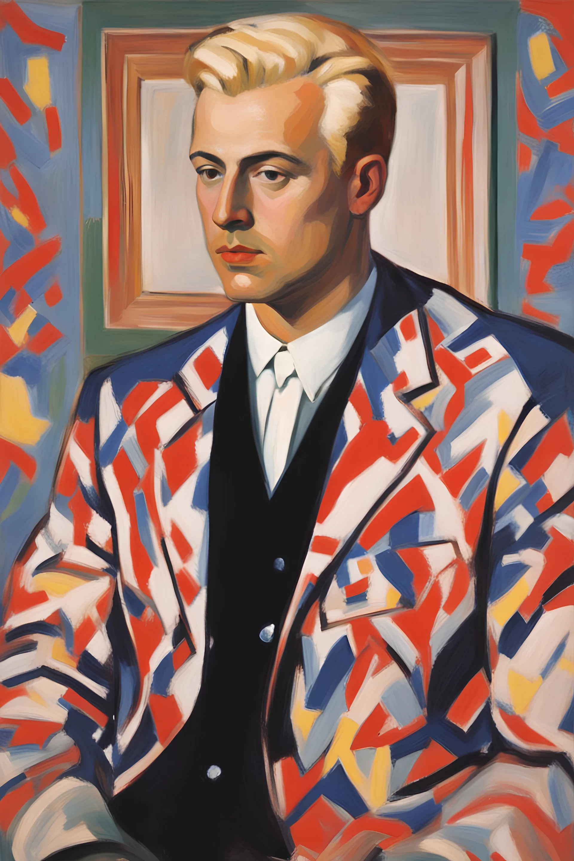 Portrait of an attractive blonde male nationalist politician by Matisse