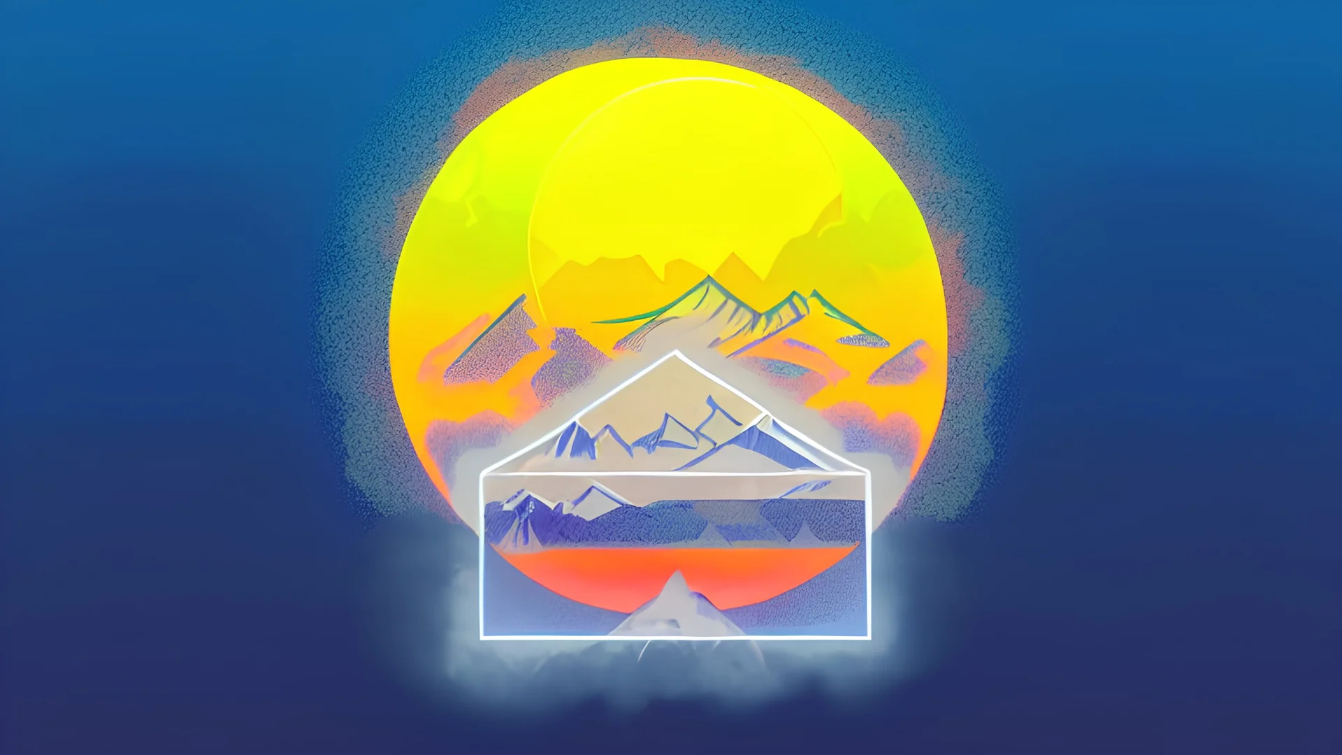 subject=(yeti), background=(mountains, alberta, forest fires, burning), time=(sunset), style=(vaporwave), effect=(smoke, plumes)