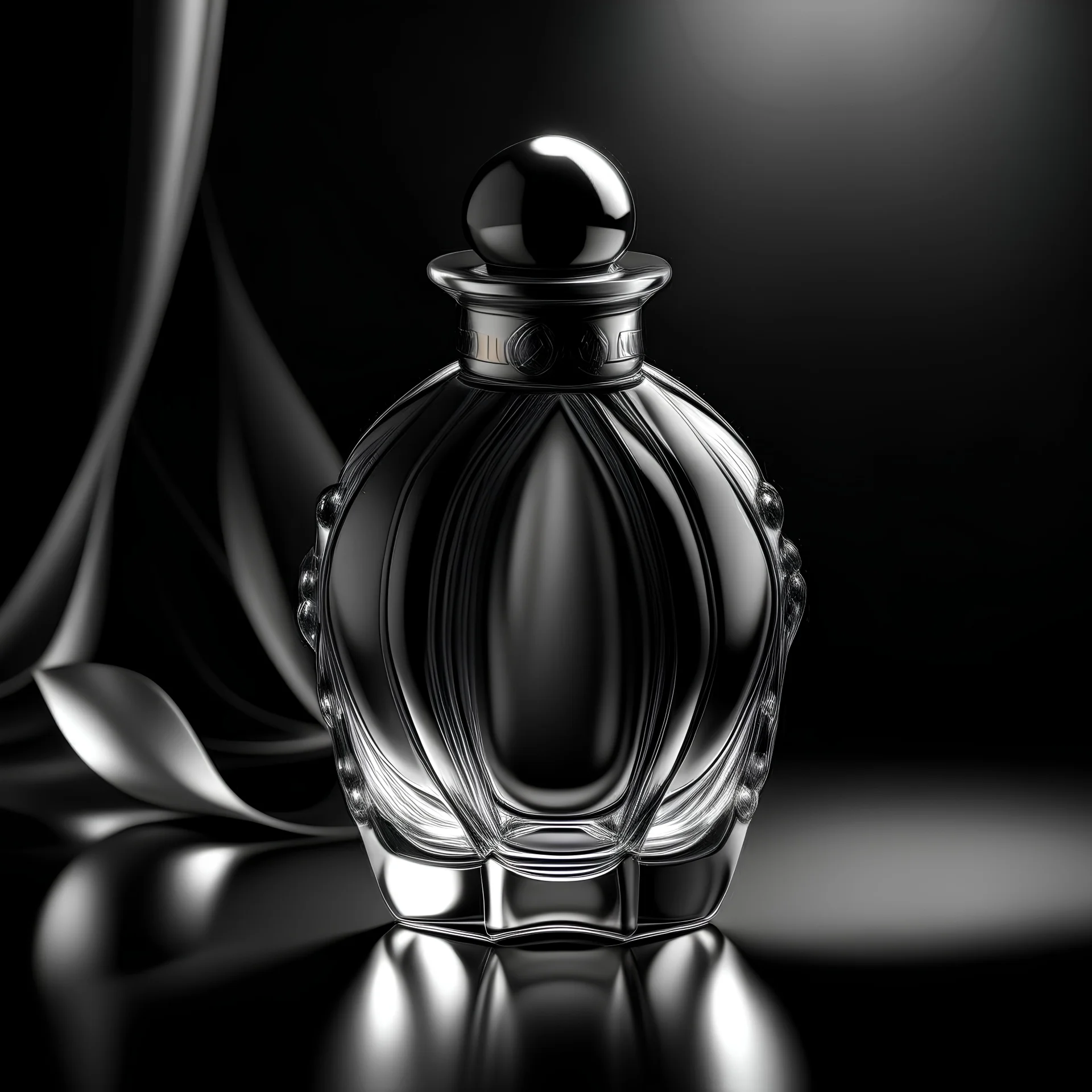 generate me an aesthetic complete image of Perfume Bottle in Monochrome Chic