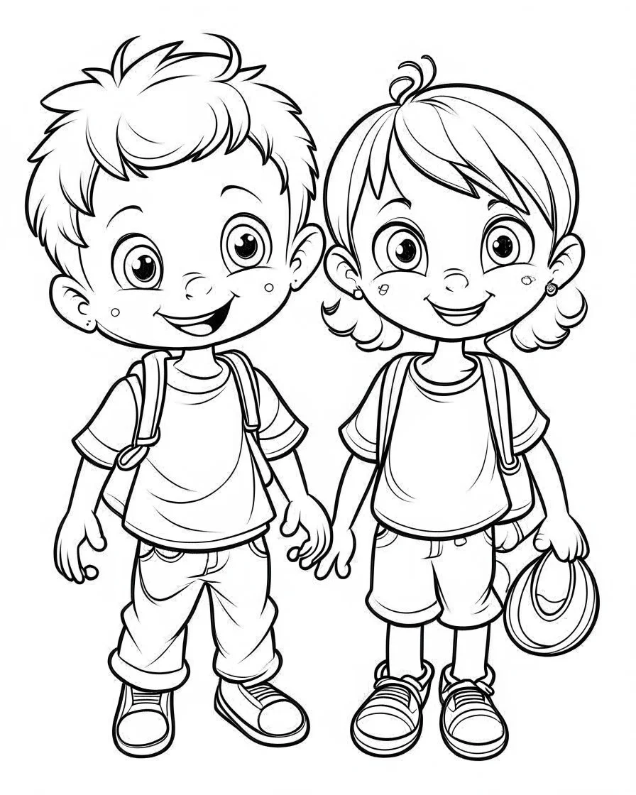 cartoon coloring pages b/w outline art for kids coloring book page,, Kids coloring pages, full white, kids style, white background, whole body, Sketch style, full body (((((white background))))), only use outline., cartoon style, line art, coloring book, clean line art, white background, Sketch style