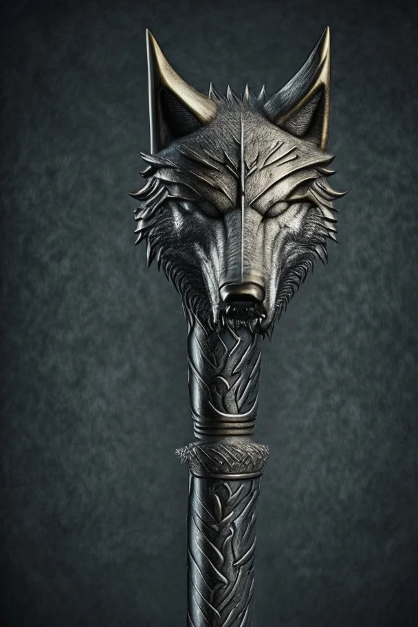 metal staff with wolf head