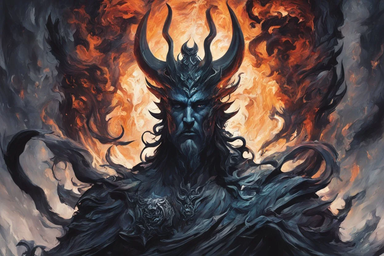 A visually striking and abstract representation of Hades, utilizing deep hues and complex shapes to evoke the mythical and godly aspects of his character, (visually striking abstract representation:1.4), (Hades, the mythical god:1.5), (deep hues and complex shapes:1.3), (expressive and godly ambiance:1.2), drawing inspiration from abstract interpretations of classical mythology