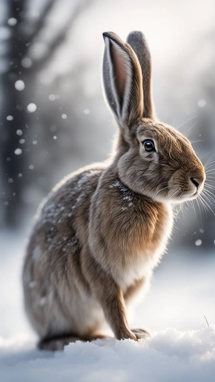 hare in the snow, book illustration by pen and charcoal, signed, bokeh like f/0.8, tilt-shift lens 8k, high detail, smooth render, down-light, unreal engine, prize winning