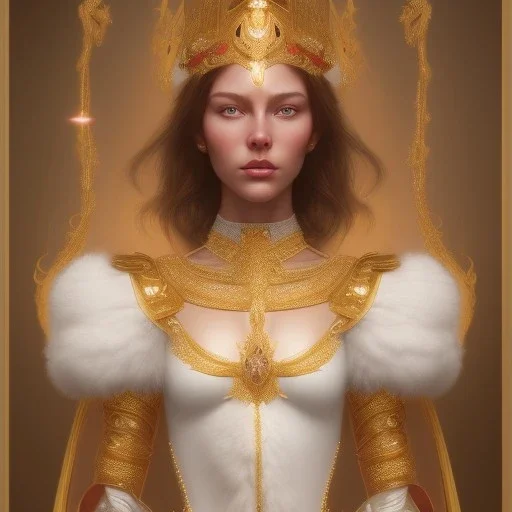 white angle with gold ornaments and hands on hips