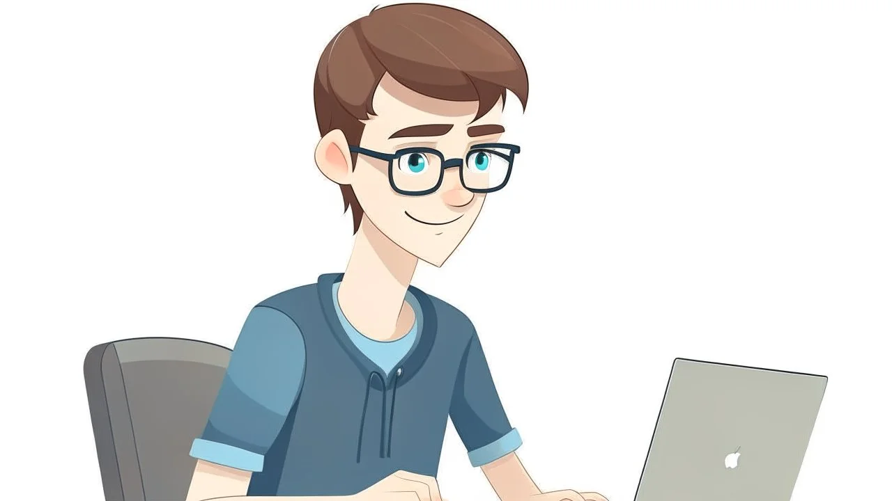 Illustration teenage boy frontend web developer with white background