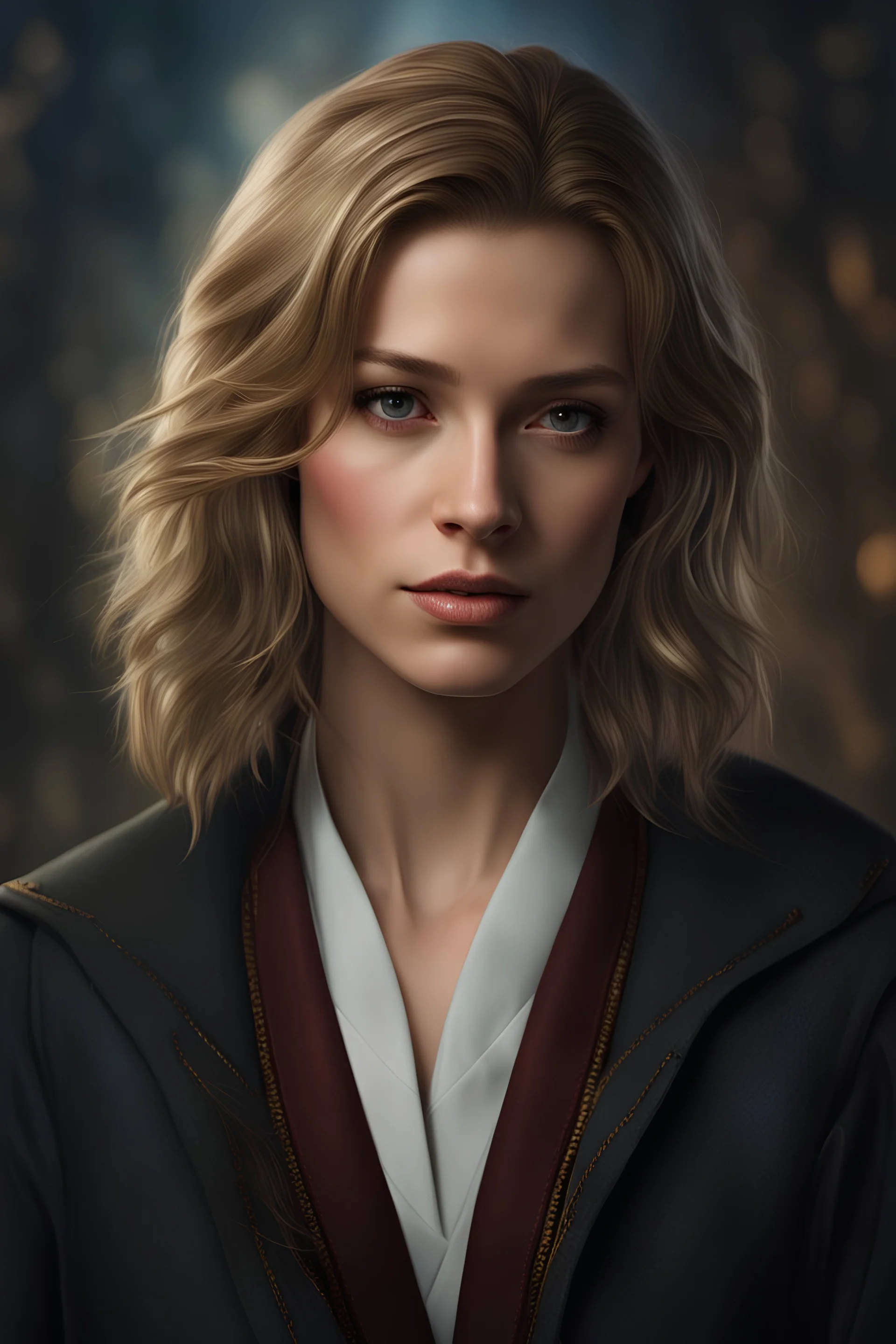 Portrait of a young norwegian doctor with shoulder length hair, photorealistic, fantasy