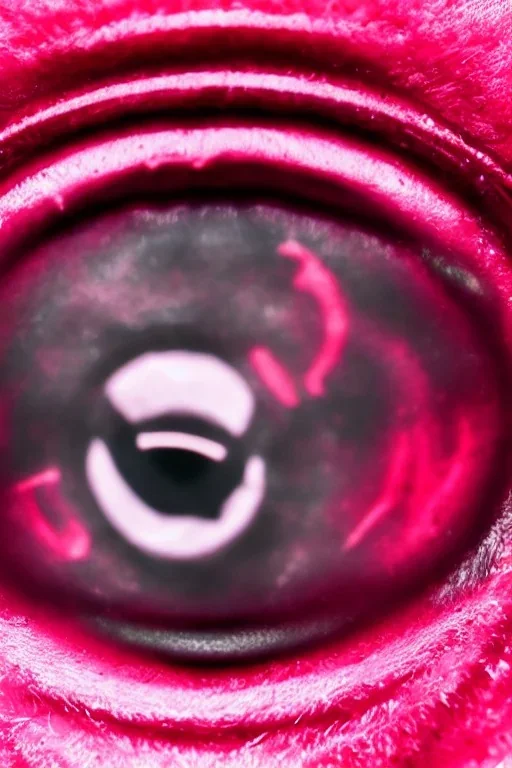 Extreme close-up of the eyes of a cyborg, soulless, gleaming pink to red, cyberpunk AbstractTech