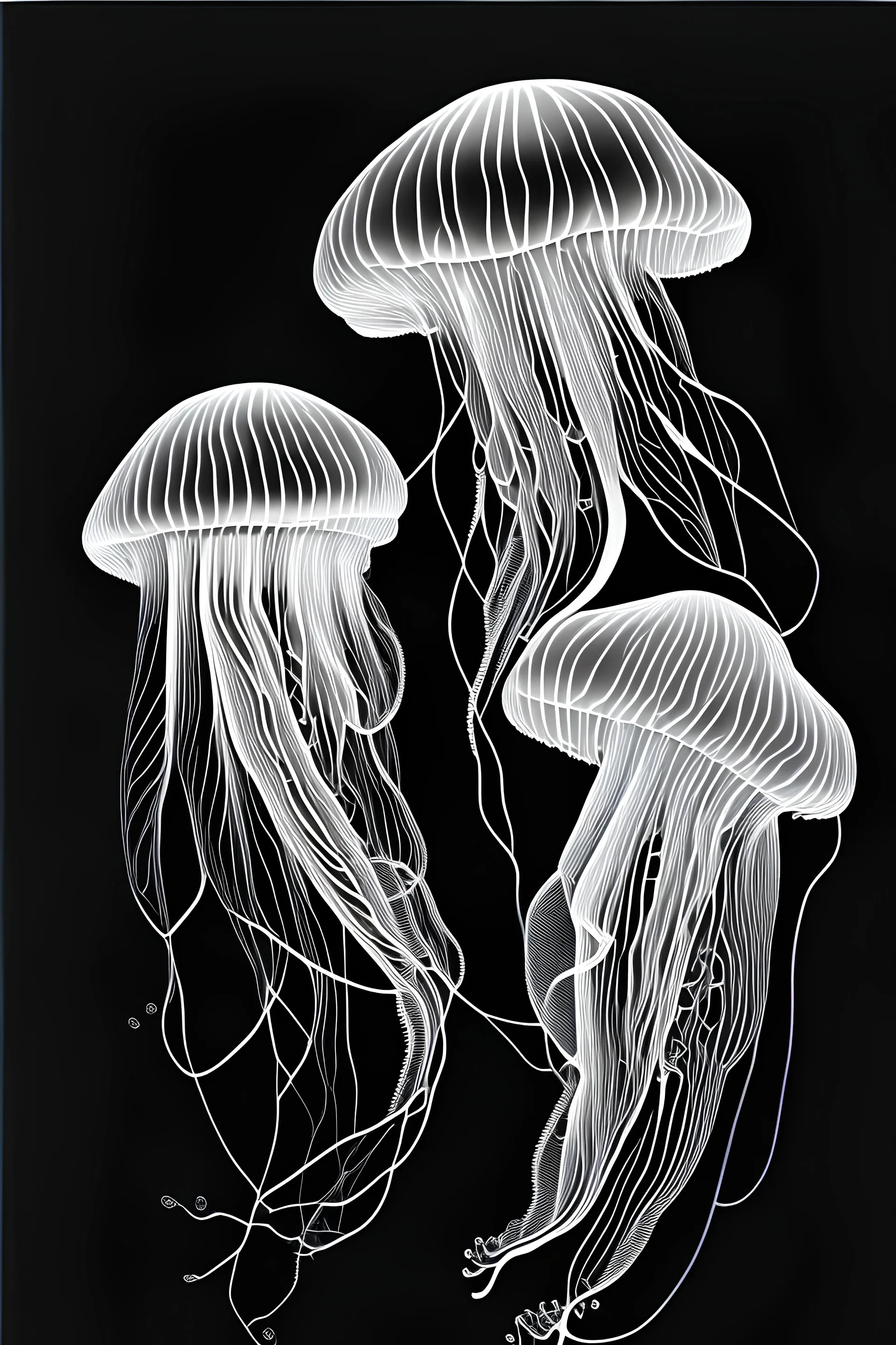 3 ethereal jelly fish. Line art