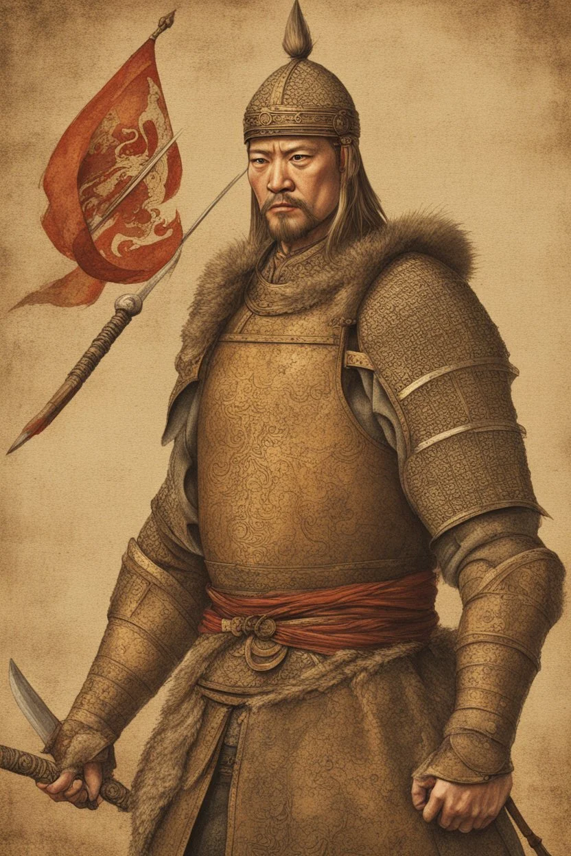 Close-up of a warrior the 1200s and a Mongol warriors portrait , strong athletic build