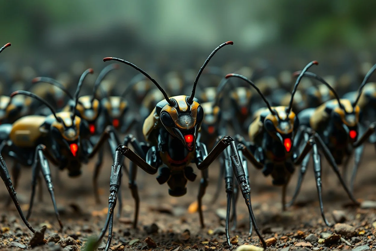 horror, hundreds of mechanical robot army ants