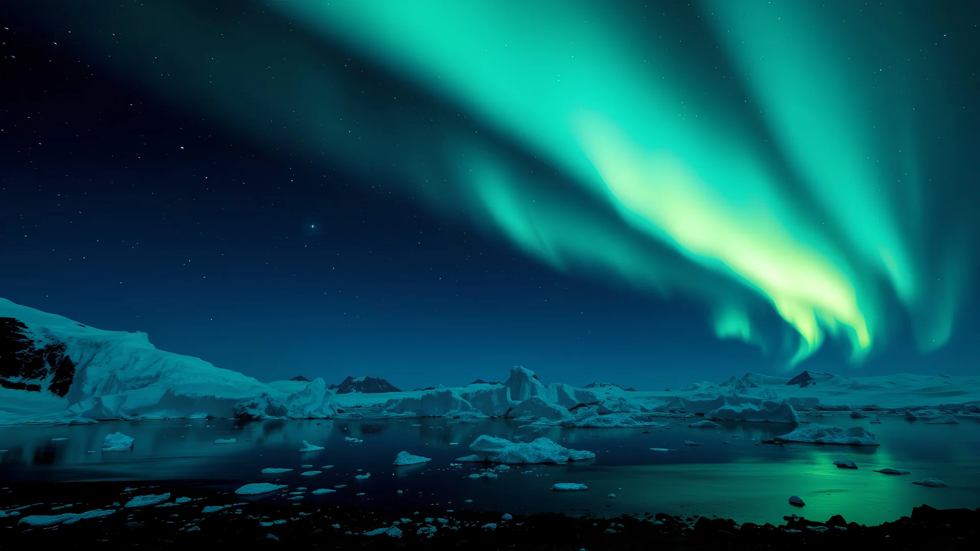 night,,antarctic, glaciers, stars,midnight ,8k, volumetric lighting, Dramatic scene