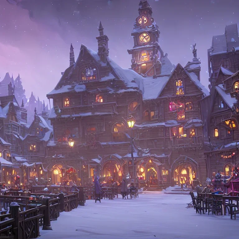 A magical town square for warlocks and witches in Christmas