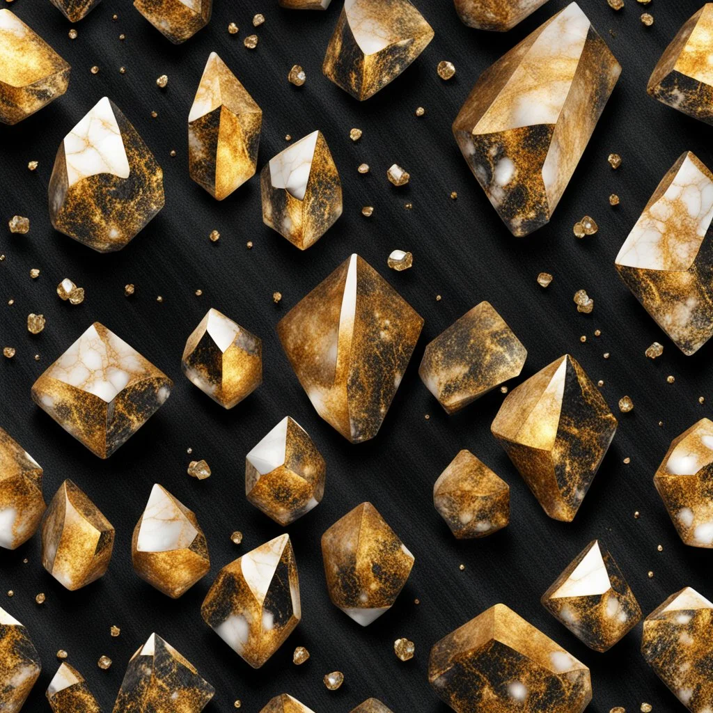 Hyper Realistic Golden Mini-Marble Crystals with Royal-Black-Velvet-Background