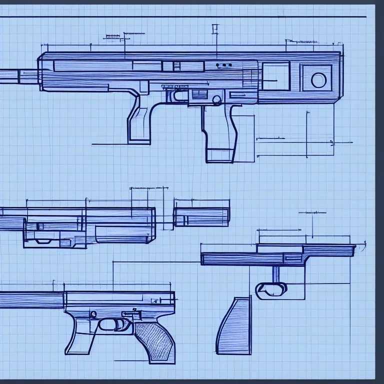 Full Blueprint sketch of one futuristic gun