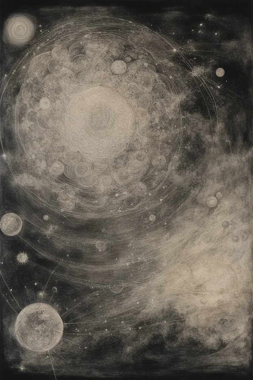 The Cosmic Void; Leonardo Da Vinci; Celestial Art; Ink Wash; black with iridescent pastels