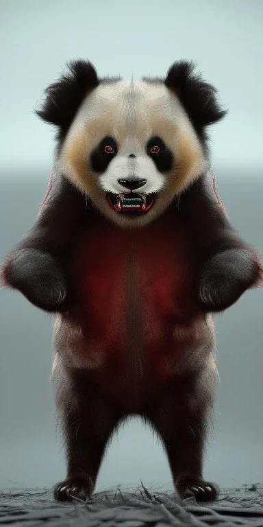 Demonic panda with fangs and scary in hell