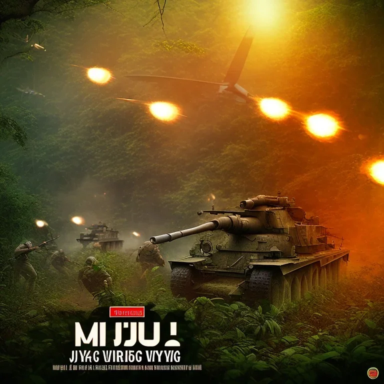 vietnam war. jungle. cd cover. bokeh. lens flare. warm lights. high detailed