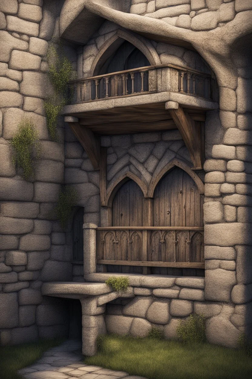 fantasy medieval side wall with balcony