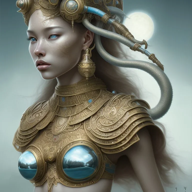 sango fantasy, fantasy magic, intricate, sharp focus, illustration, highly detailed, digital painting, concept art, matte, artgerm and paul lewin and kehinde wiley, masterpiece silver elephant head bronze Asian African girl nice breast Afo hair turquoise sun rain waves