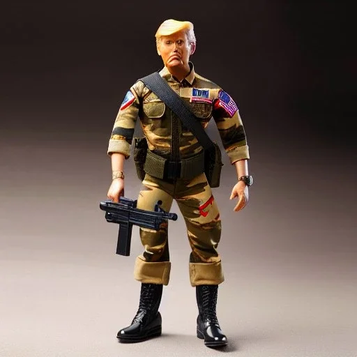 G.i. Joe toy camouflage khaki doll Donald Trump orange face with boots full body in package high resolution 2019, in a box with gun