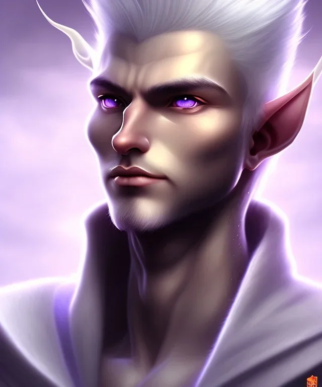 Elf, Male, White Hair, Black Skin, Lavender Eyes