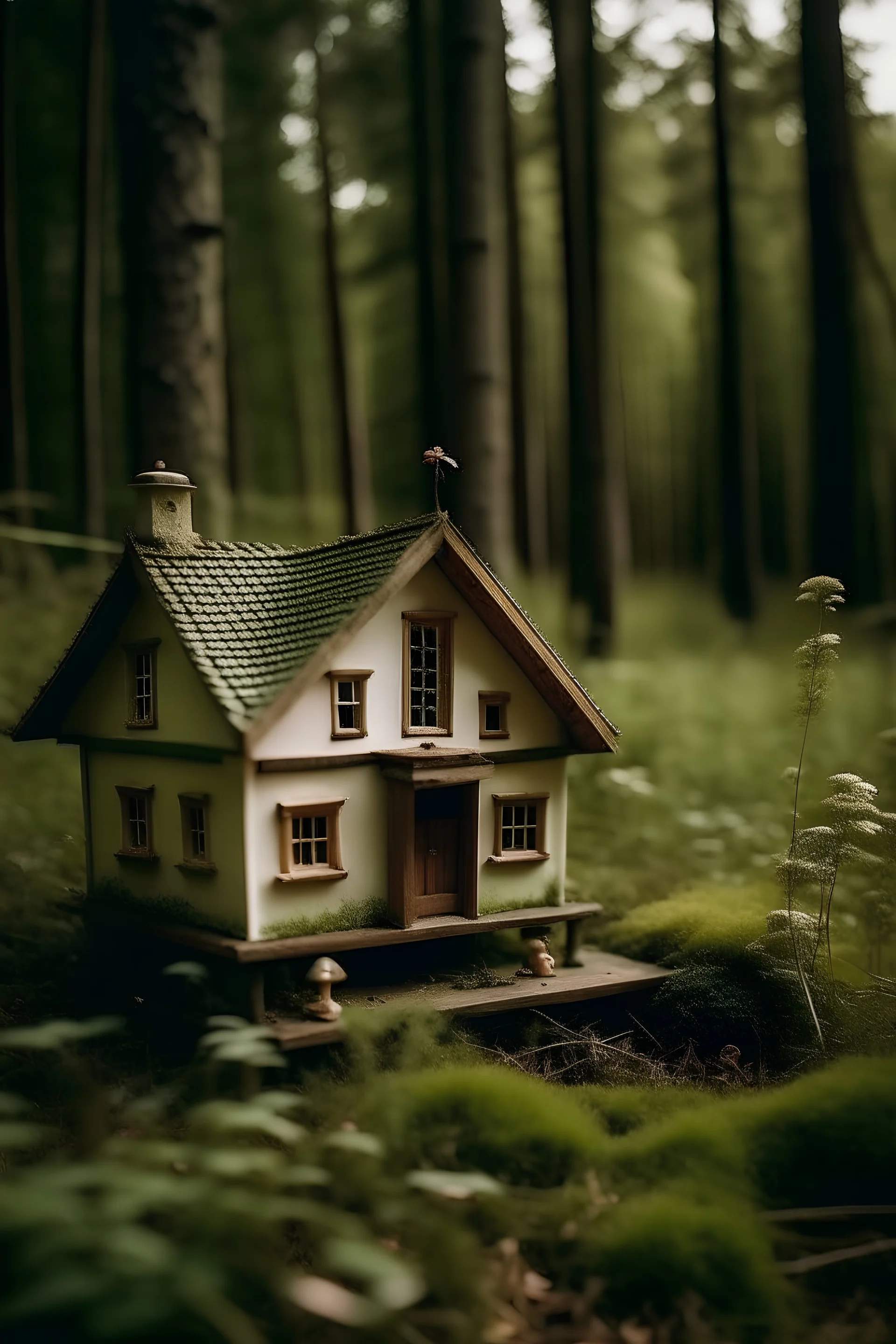 a doll house on a meadow in the forest