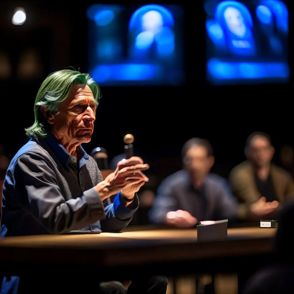 Fredrick Solvang directing a debate, photo-realistic, shot on Hasselblad h6d-400c, zeiss prime lens, bokeh like f/0.8, tilt-shift lens 8k, high detail, smooth render, down-light, unreal engine, downlight, prize winning
