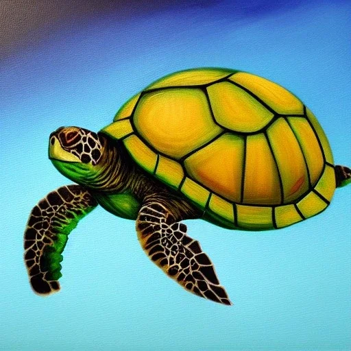 Oil painting style turtle and green world