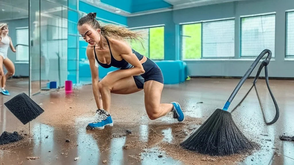 woman dirties the floor in workout room