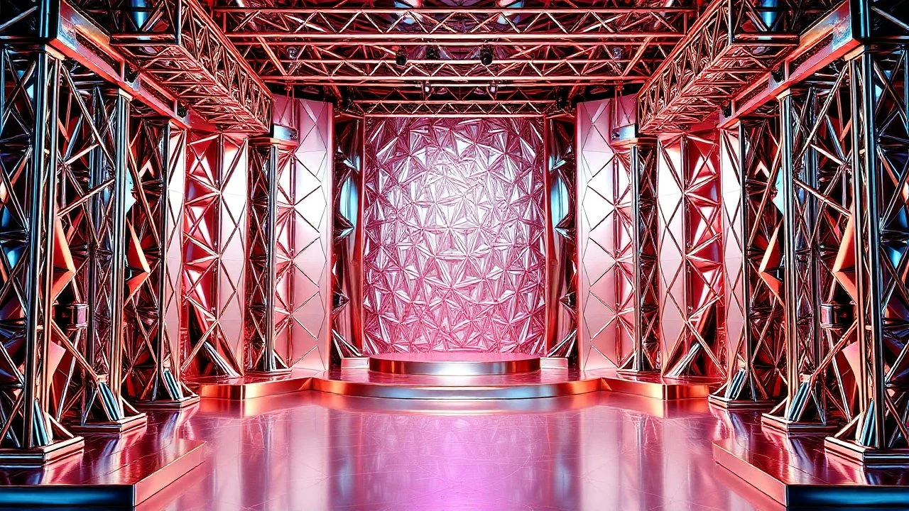 a 3d fractal stage structre made of metallic color 3d structures, pertty artistc background