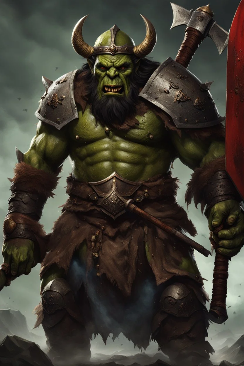 Orc Warrior king carrying a battleaxe