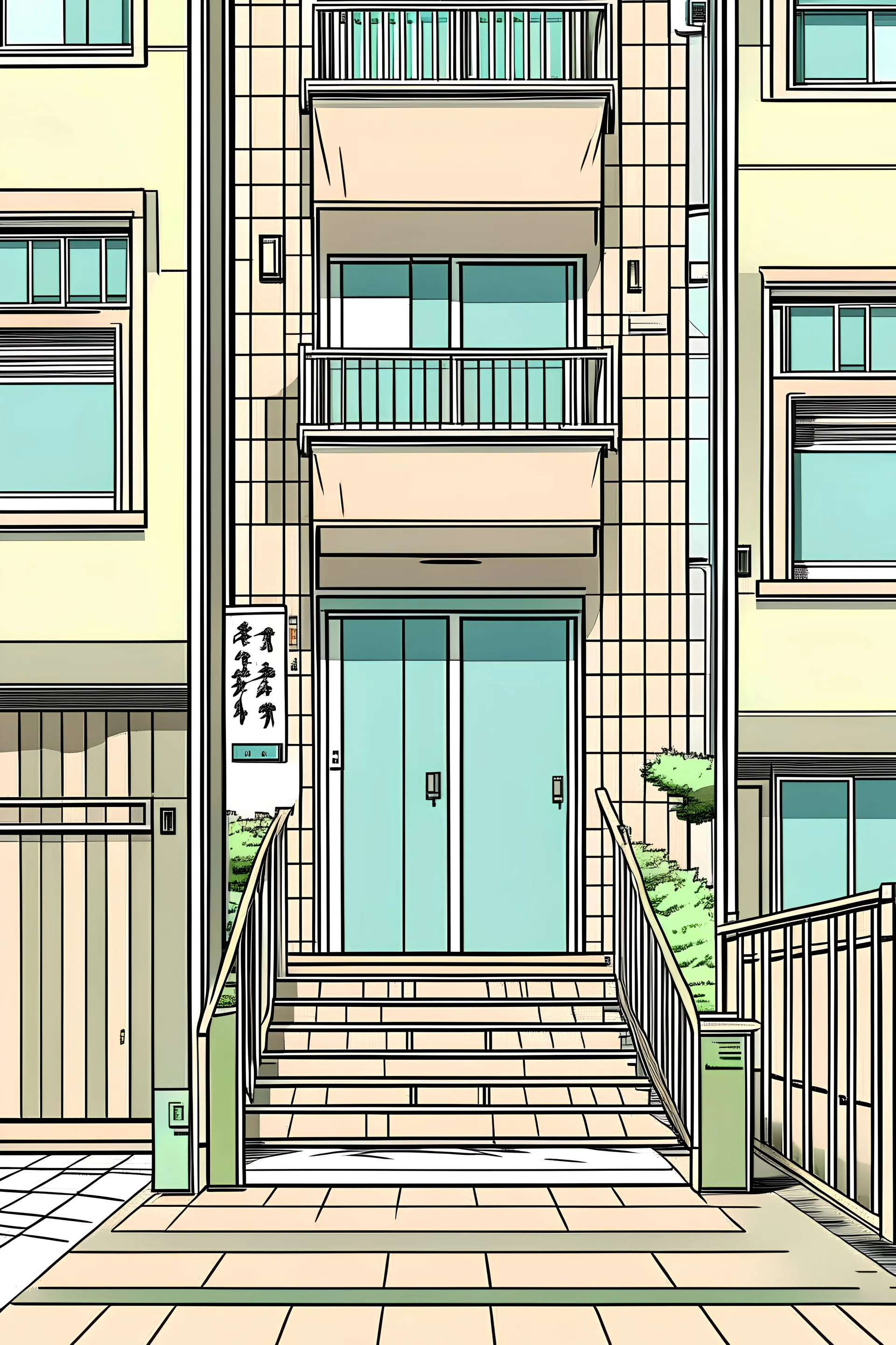 Entrada de un Edificio de apartamentos en japon tipo webtoon