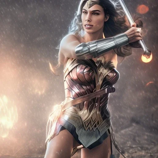 Wonder woman battles a insect, futuristic design, rain in background, close-up face, geometric armor, female face, 3d unreal engine, black face, close up armor, church detail, lovely face