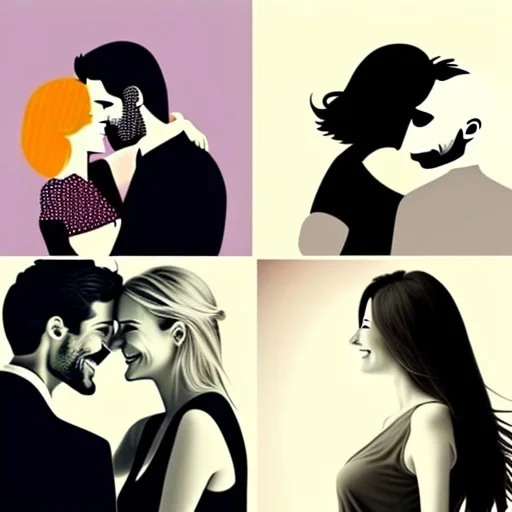 Four pictures of two people (a man and a woman) who will be very happy because of each other.