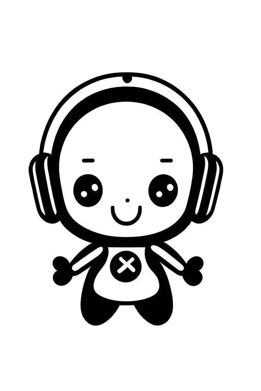 personaje kawaii soporte a cliente blanco y negro estilo clip art logo minimalist audifonos y microfono