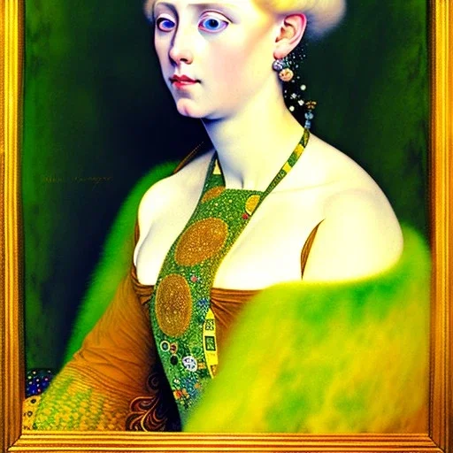 watercolor Portrait of a blonde woman green eyes beautiful voluptous 18th century by Gustav Klimt Ingres 8k