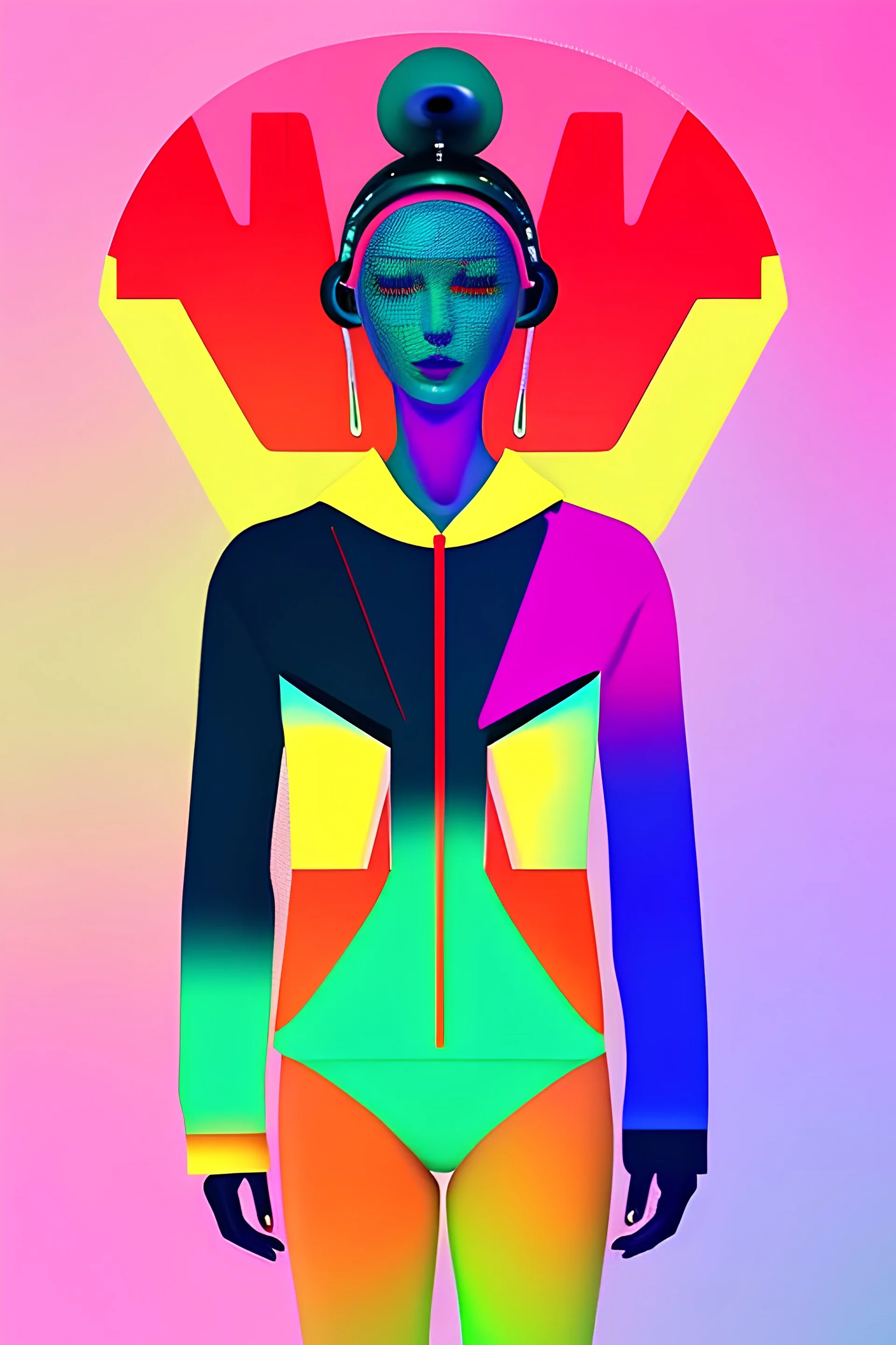 I would like a logo for AI Wear which is a unisex clothing brand that features designs generated by artificial intelligence. The logo should be modern, bold and attention-grabbing, while reflecting technology and innovation. Colors: The color palette should be bright and energetic, but not too garish