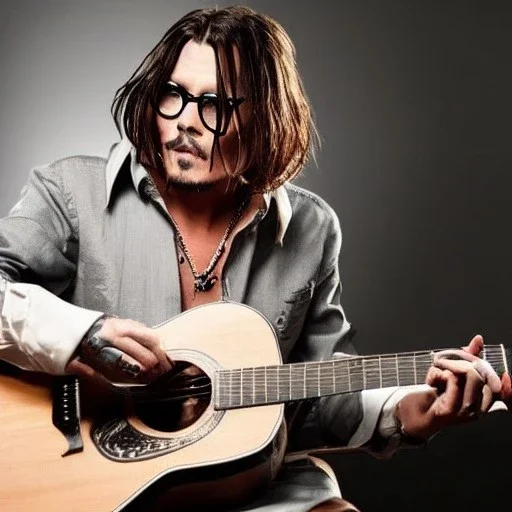 A Johnny depp singing a sad song and playing acoustic guitar in bathroom