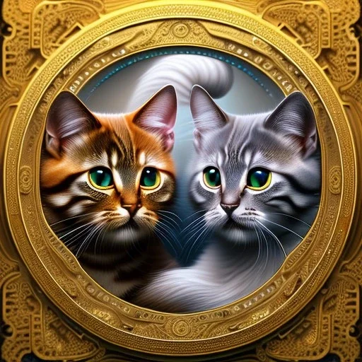 3d cute cats, beautiful rich, detailed yin and yang symbol, shiny, intricate, gorgeous, ultrafine detail, hyperrealism, trending , sharp focus, intricate details, highly detailed, glowing, glitter, complementary colours