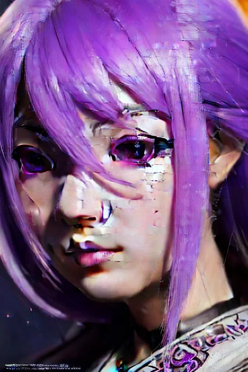 Detailed cute anime Kunoichi girl, purple hair buns, purple bangs, black latex bodysuit, intricate details, full body portrait, keep head in frame, slight smile, black Japanese motif, concept art, highly detailed, digital painting, concept art, sharp focus, illustration, art by Yoji Shinkawa, WLOP and greg rutkowski and alphonse mucha and artgerm and yanjun Chen and Junji ito and Makoto Shinkai, HDR, octane render