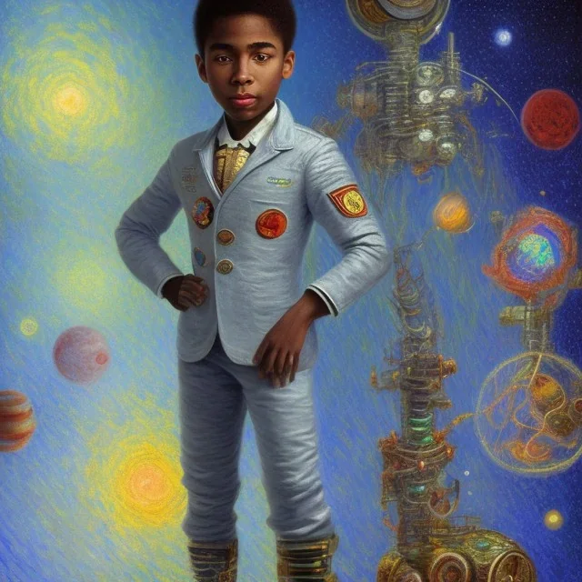 African American young boy creative space inventor by Monet