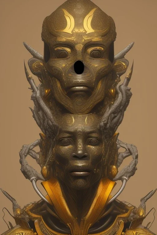 Anunnaki black male African Egyptian alien, cracks in the voodoo head, wicked, eyes, Elephant, 8k, finely detailed, photo realistic, tiger turquoise skull head gold dragon helmet space alien silver surfer skeleton gold olmec silver crown silver eyes