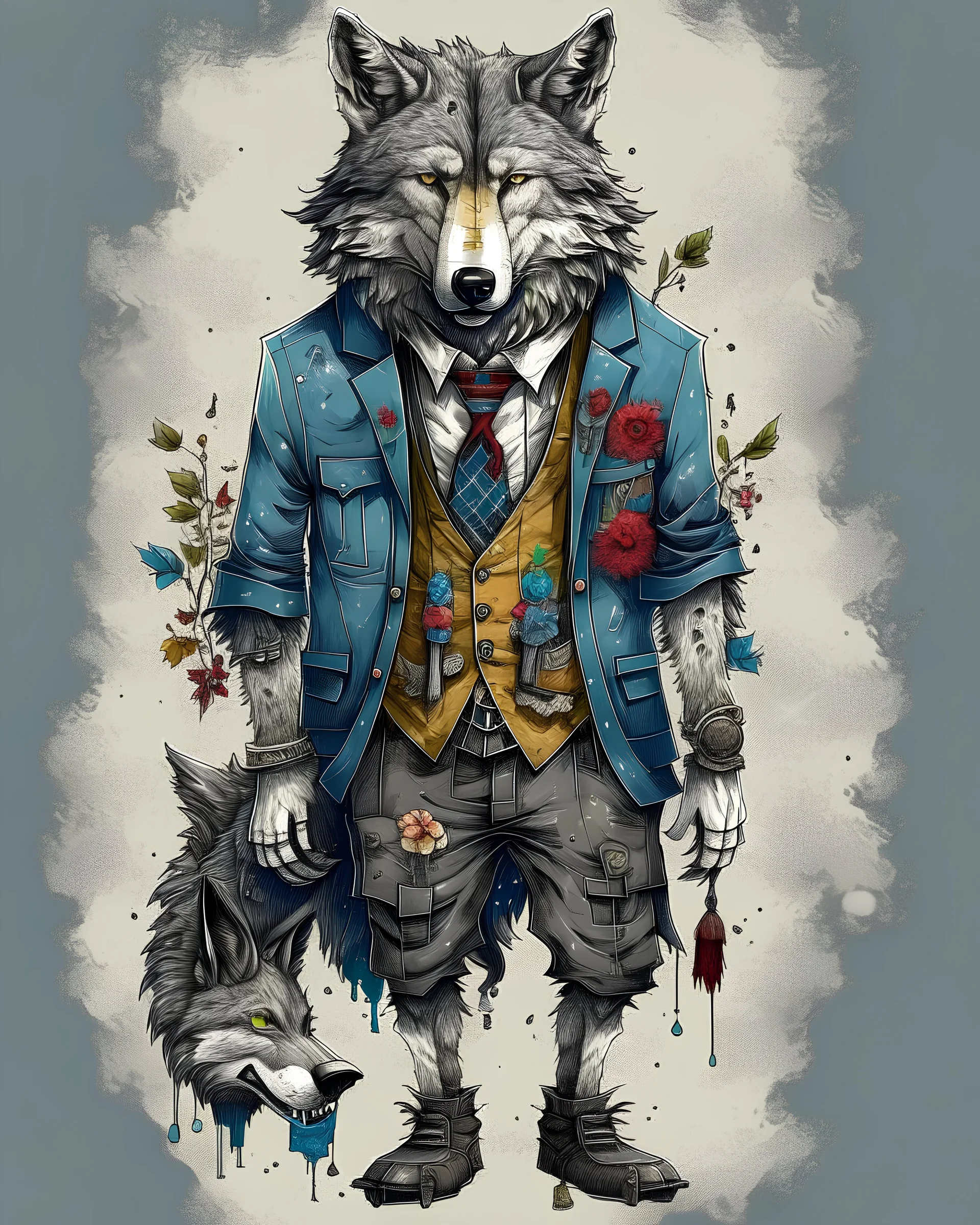 anthropomorphic wolf full body art illustration