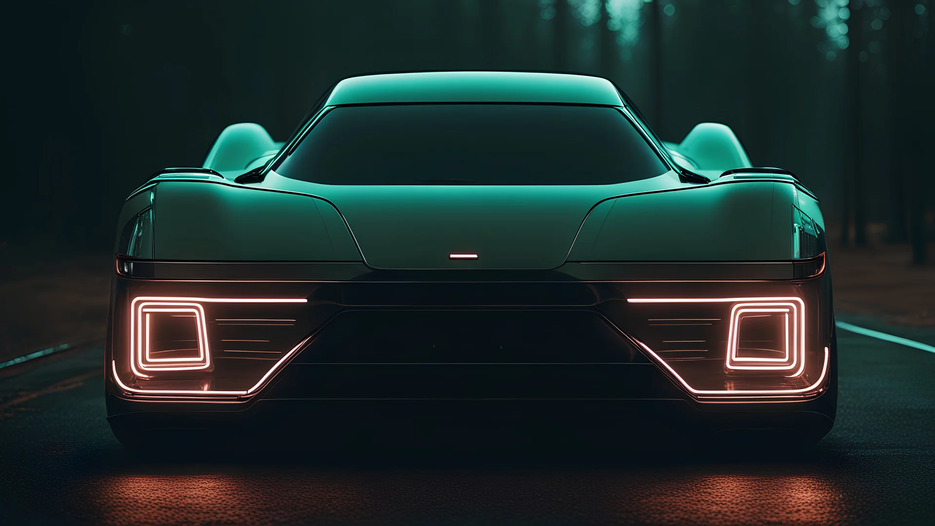 photo of a minimalist futuristic transparent car, forestpunk, muted tones, neon --ar 16:9 --v 5.2 --style raw