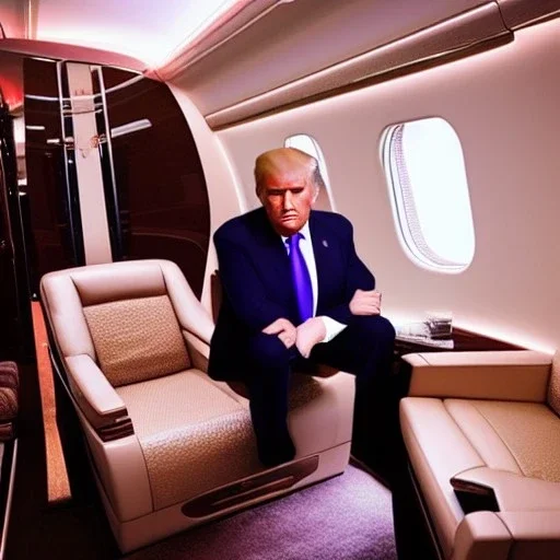 donald trump sitting, interior of private jet, window, heavy thunderstorm