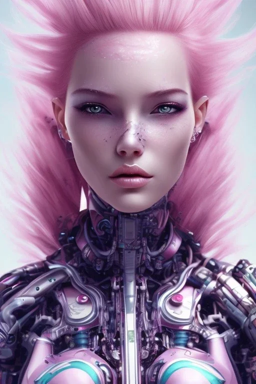 cyborg, pink hair, seven , perfekt eye, real, dream